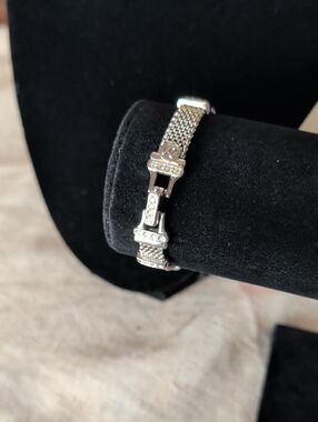 Swarovski Crystal Mesh Bracelet Silver Tone Minimalist Glam